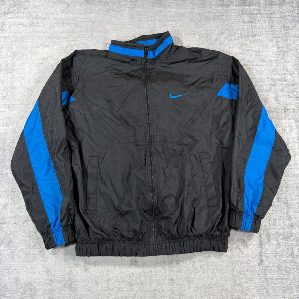 Nike Jacket Men Medium Black Vintage Windbreaker Full Zip Back Logo Spellout